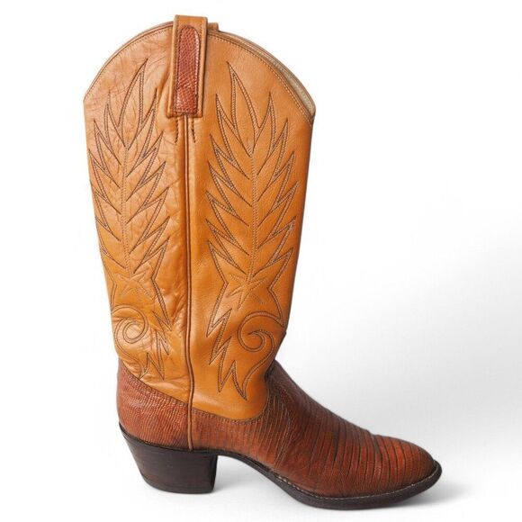 Dan Post Vintage Teju Lizard Western Cowboy Cowgirl Boots Peanut Brown Women 7C - Picture 7 of 12